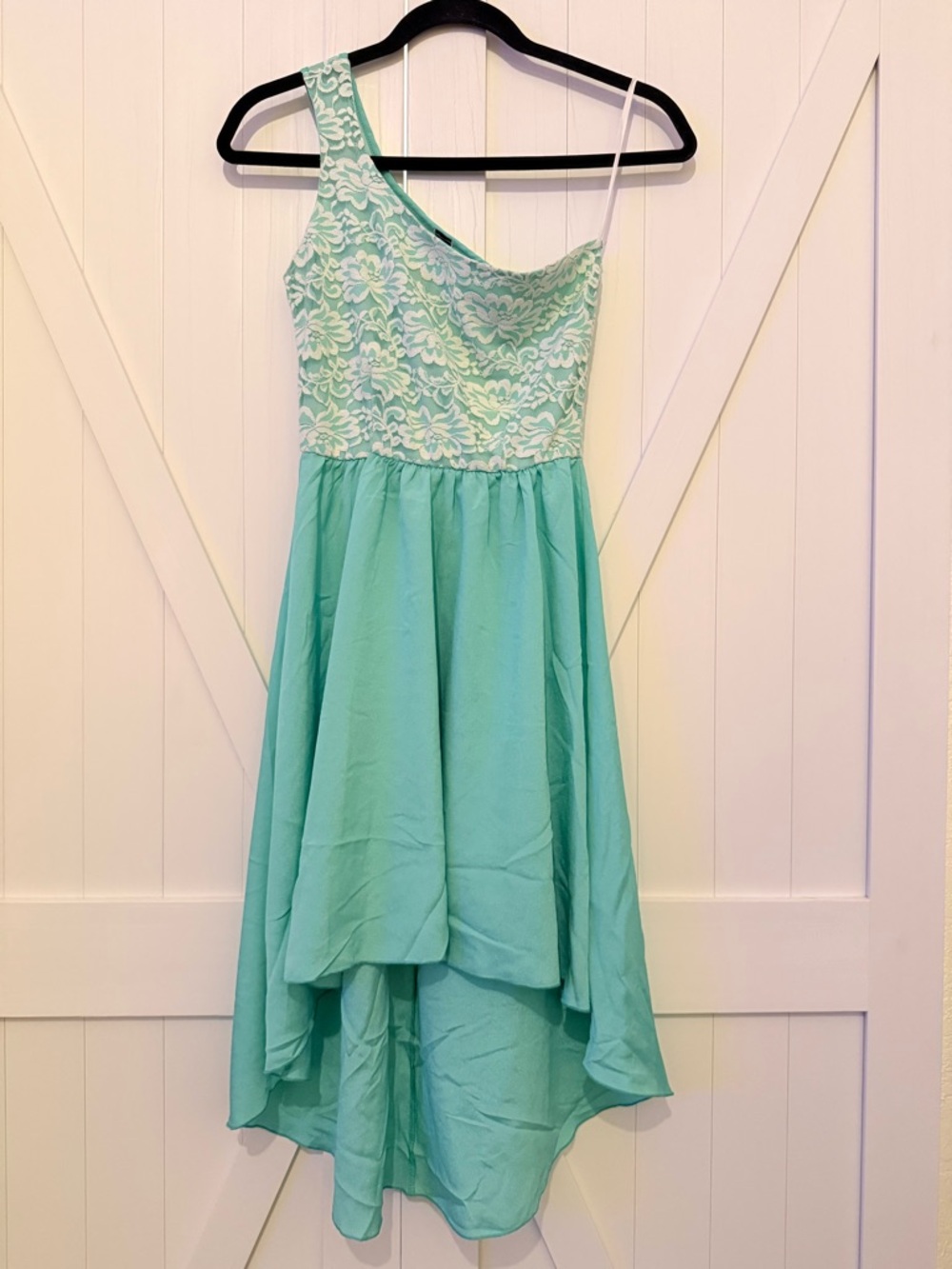 One-Shoulder Lace Bodice High-Low Dress - Mint